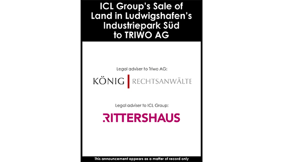 ICL Group's sale of land in Ludwigshafen's Industriepark Süd to TRIWO AG