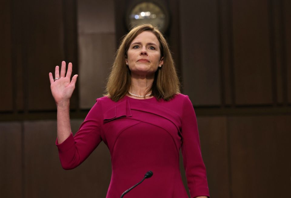 Amy Coney Barrett taking oath during Senate hearing