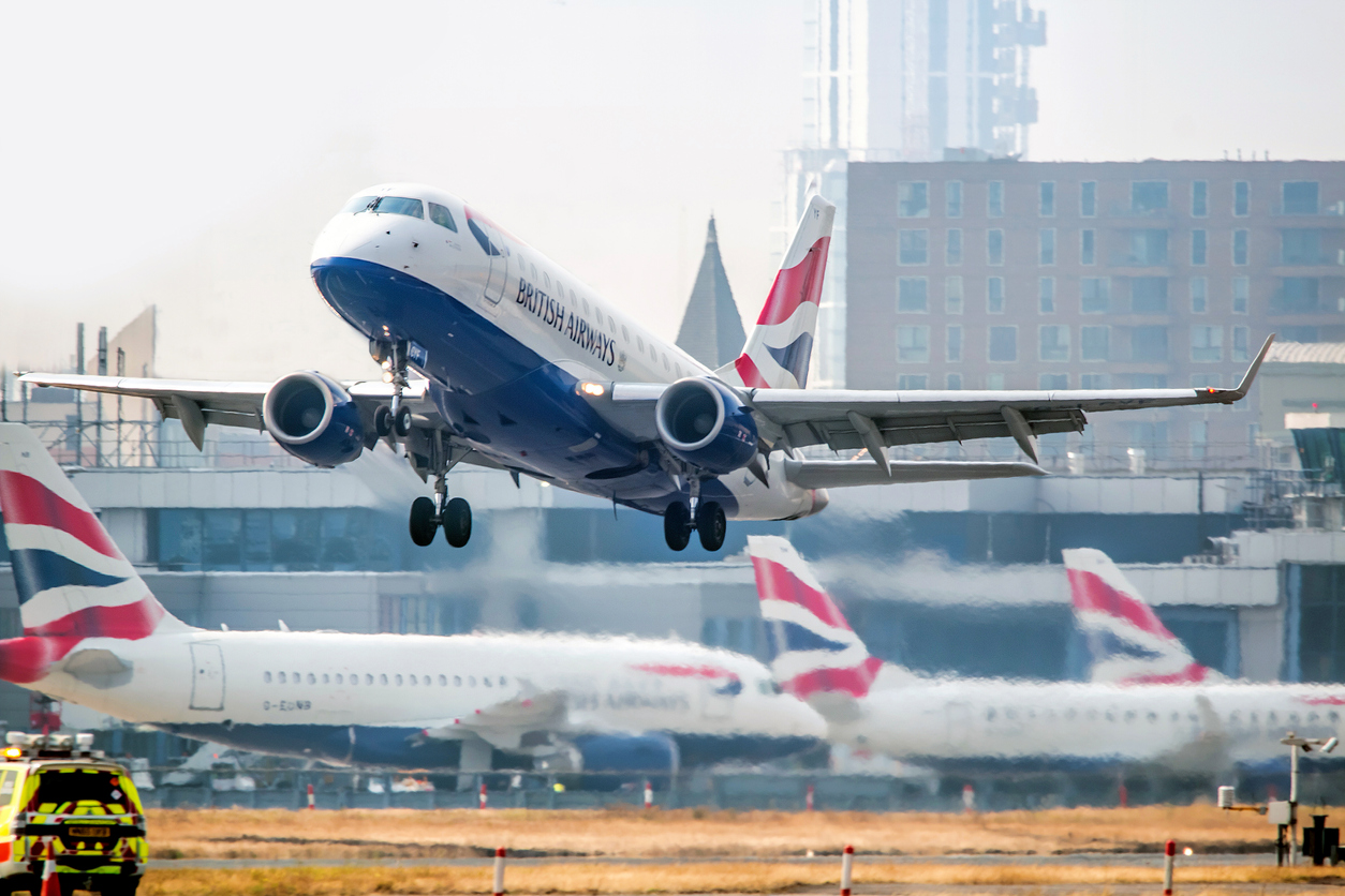 British Airways flight taking off from London City Airport