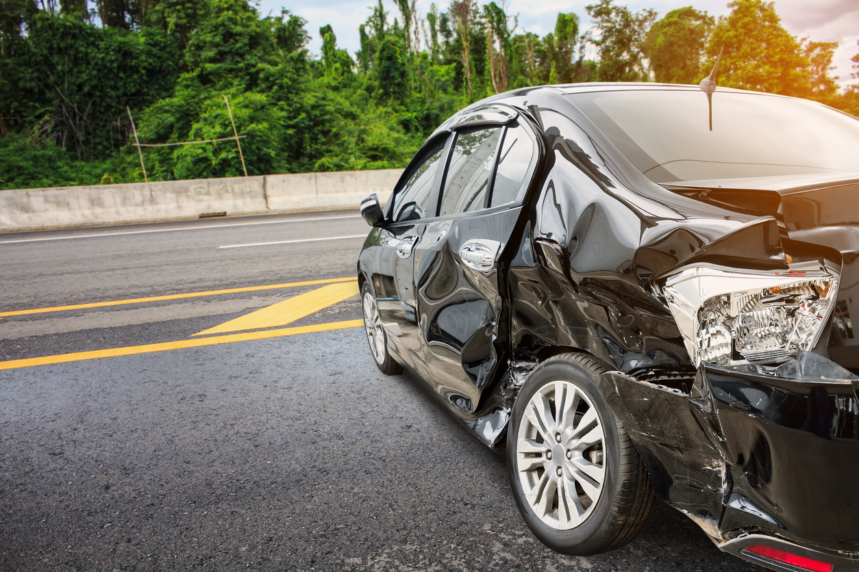 Car wrecked in a road accident