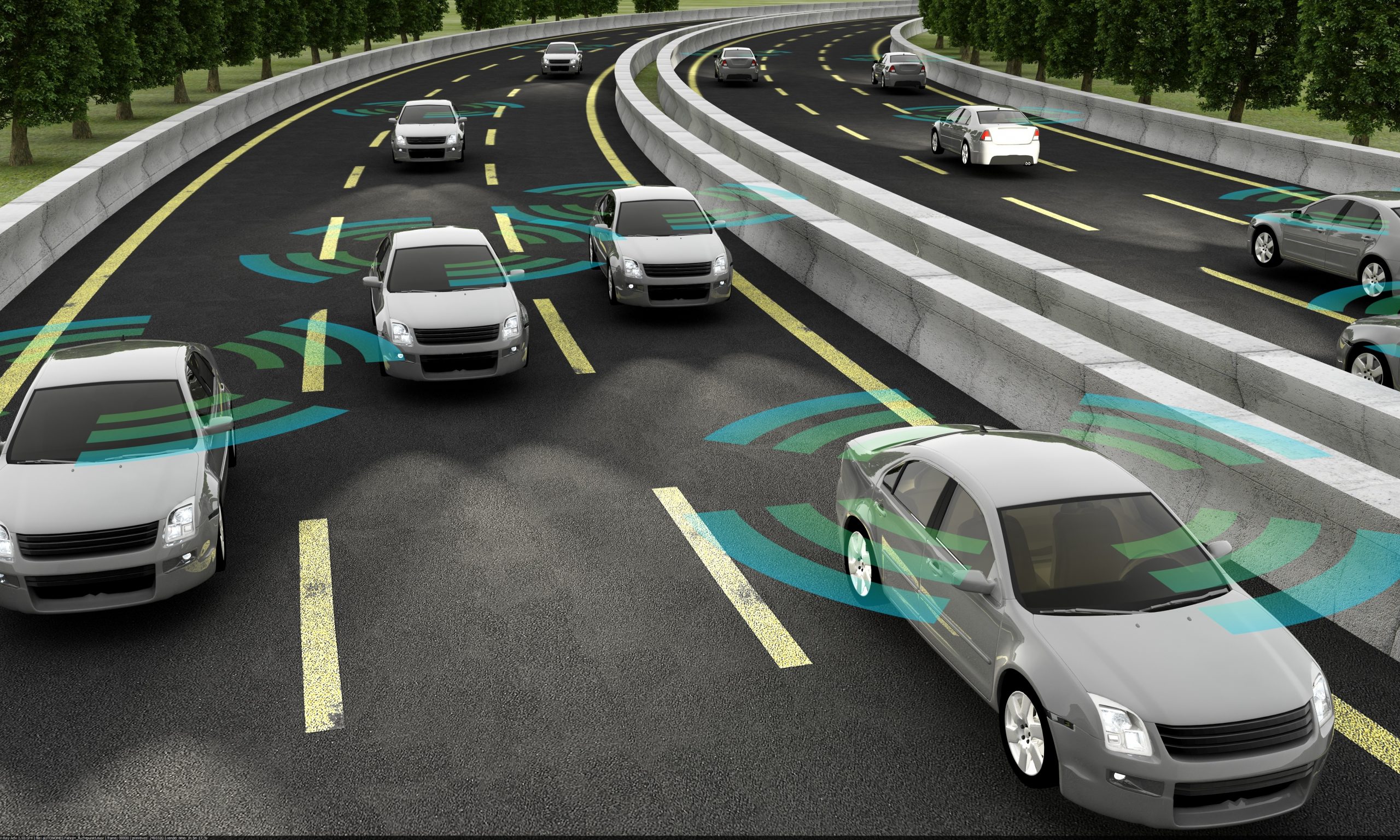 Concept of driverless cars on a motorway