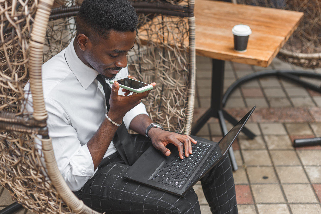 Lawyer working remotely using voice recognition technology