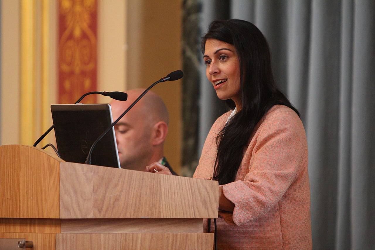 Priti Patel speaking at London event