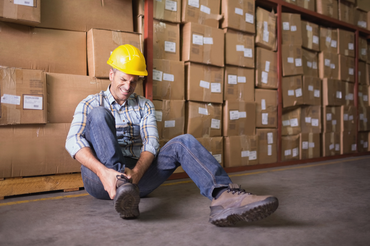 Warehouse worker with a sprained ankle