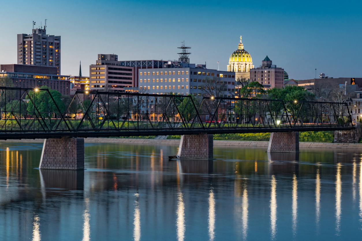 Harrisburg, Pennsylvania skyline at dusk