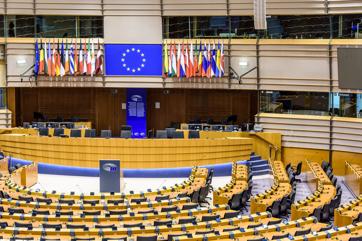 Interior of the European Parliament in Brussels, Belgium