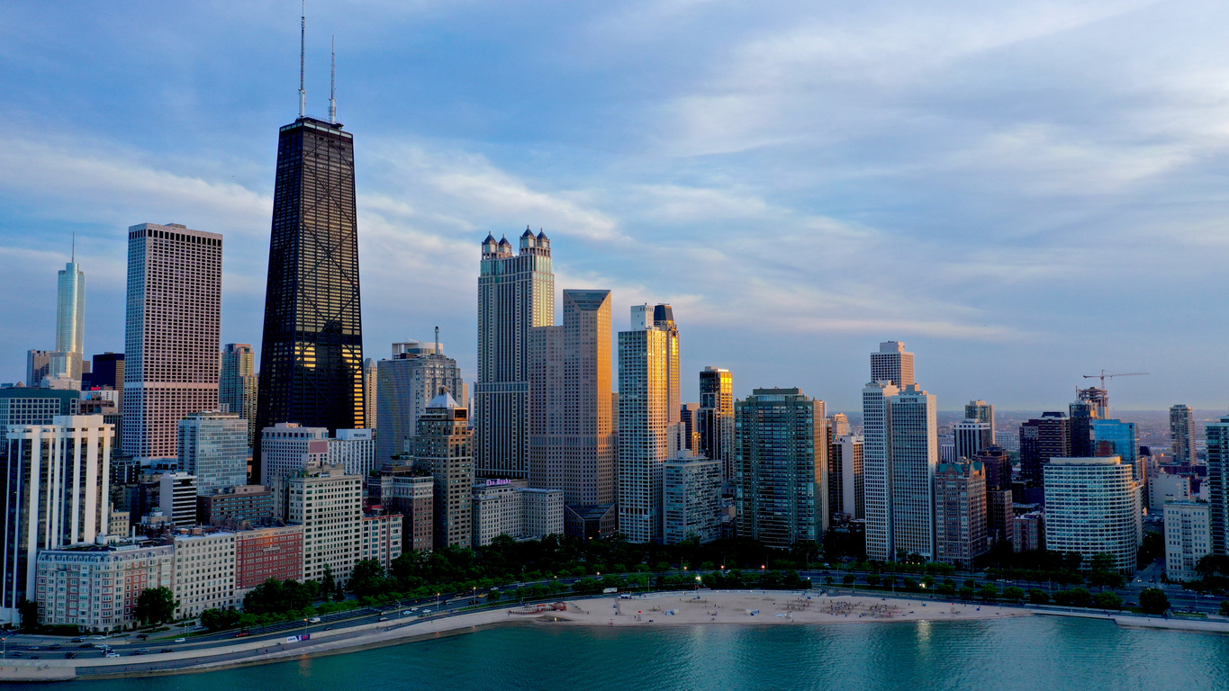 Chicago skyline at sunset