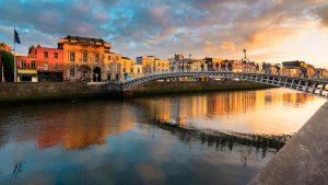 Sunset river view in Dublin