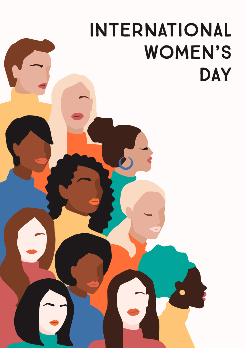 International Womens Day. Vector illustration of women with different skin colors.