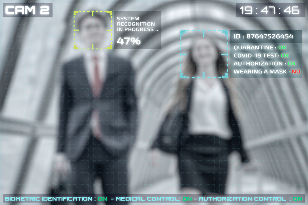 Facial recognition simulation of people with covid-19 test verification