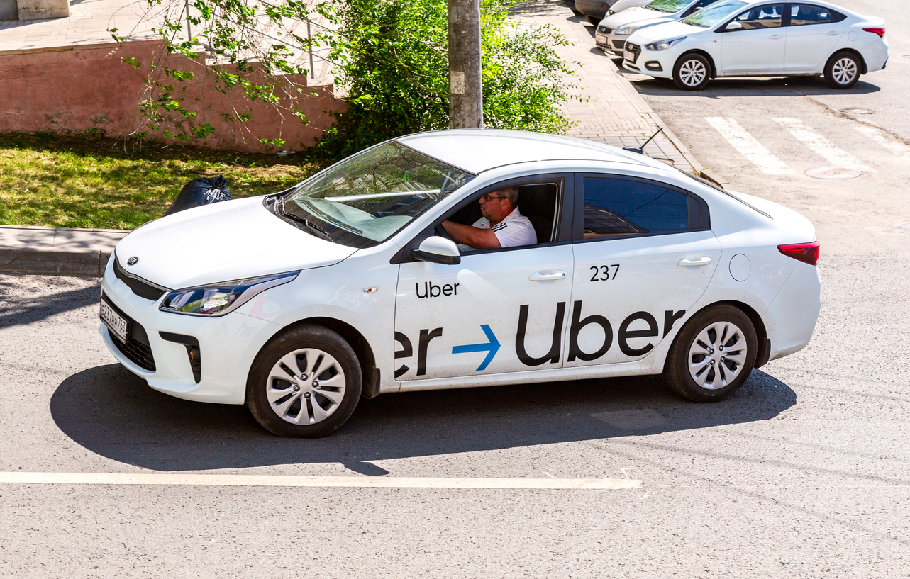 An Uber taxi at mid-afternoon