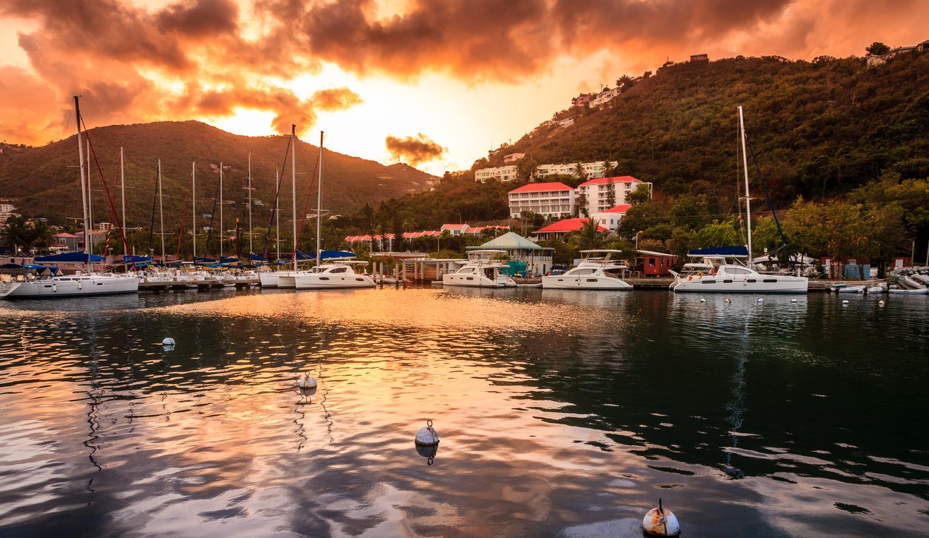 Sunset at a marina in Wickhams Cay II on Tortola in the British Virgin Islands