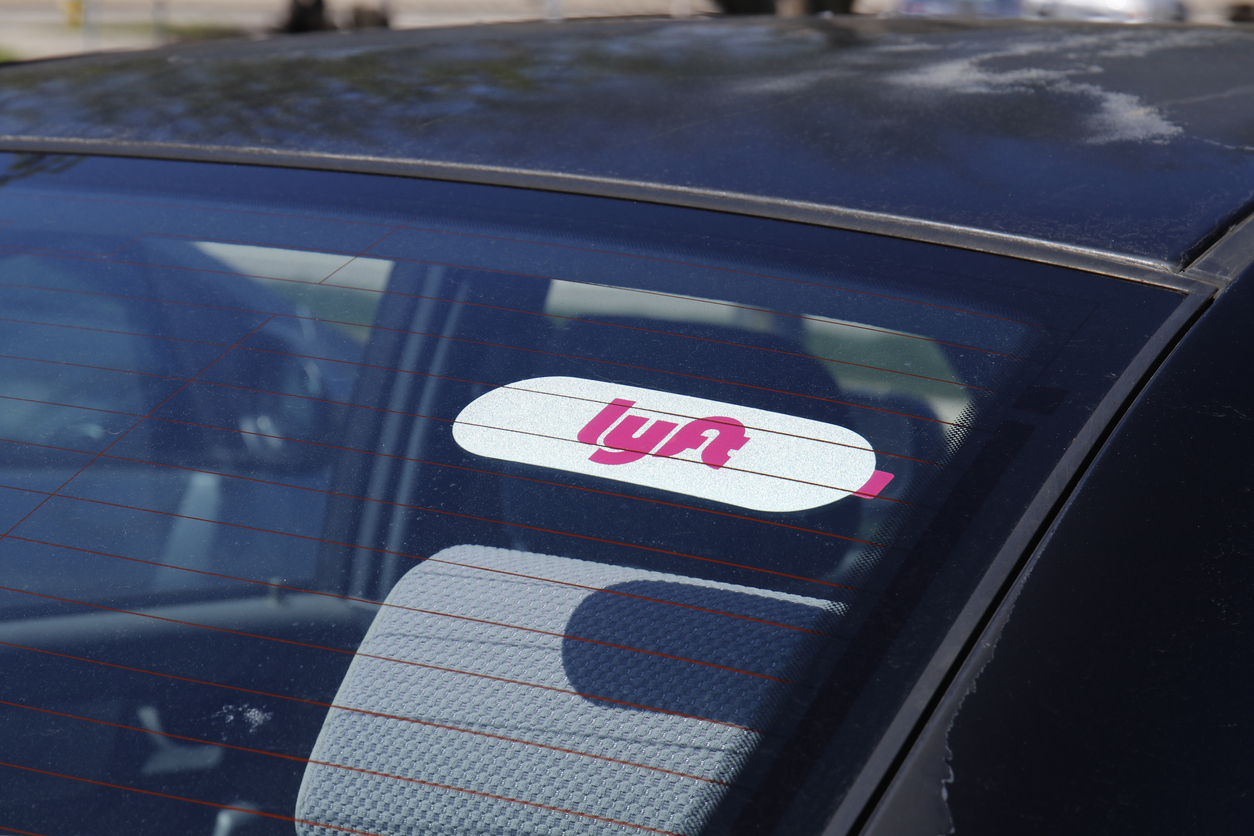 Lyft logo in car window