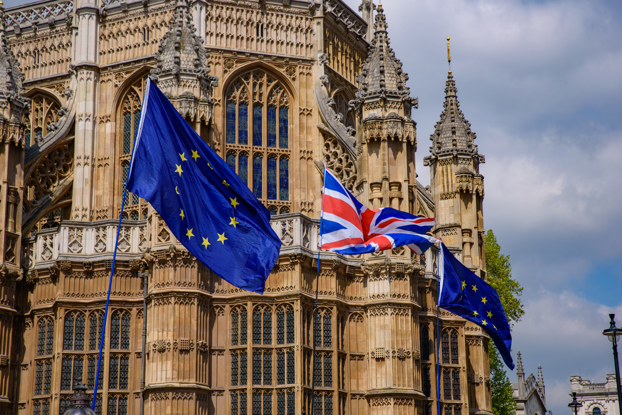 Flags of UK and the European Union in London