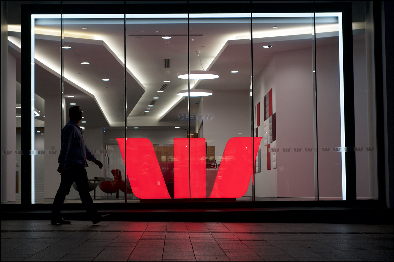 Illuminated Westpac Bank sign