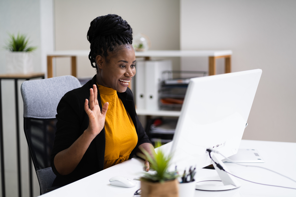 Lawyer joining work Zoom call from home