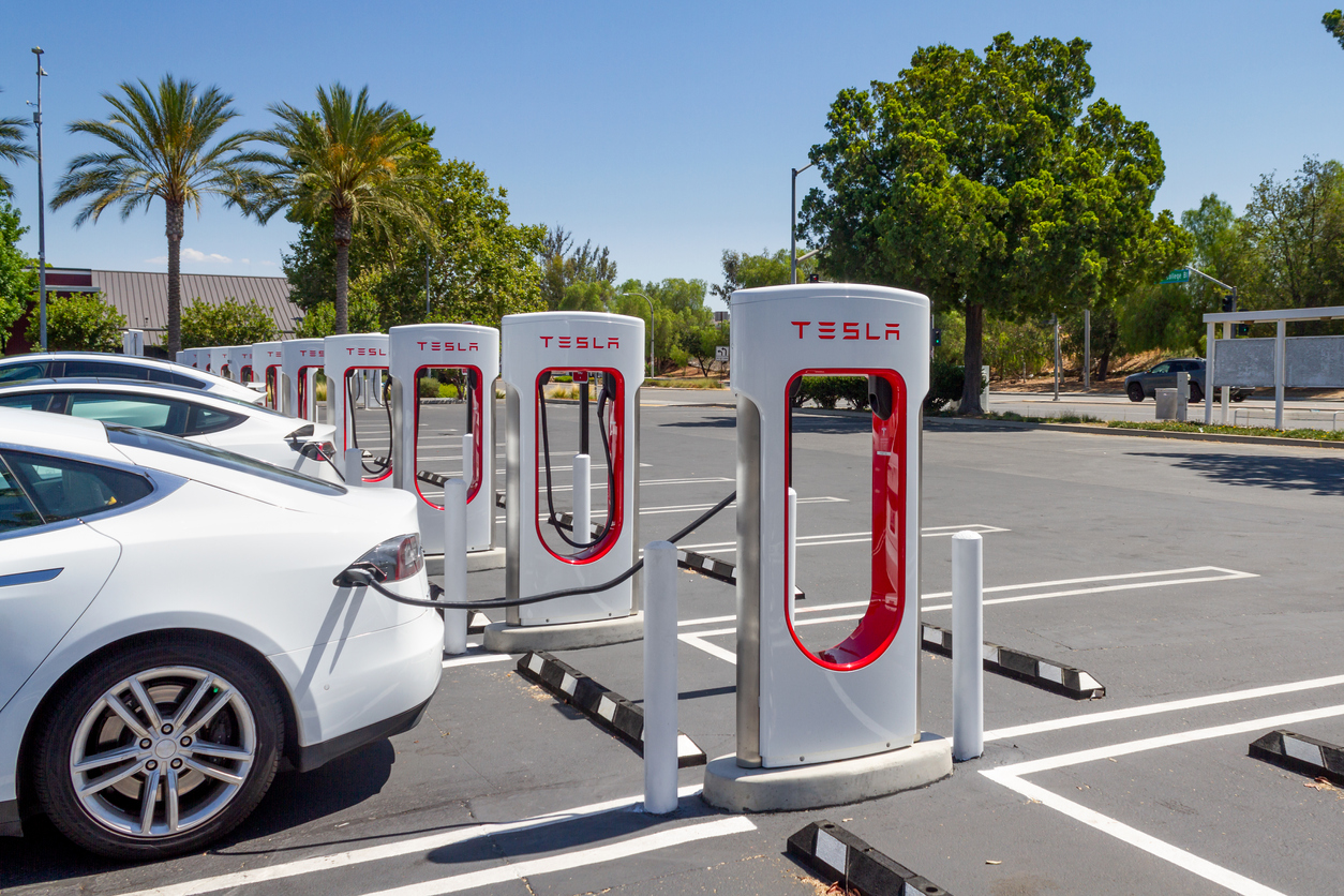 Tesla charging station, California, USA.