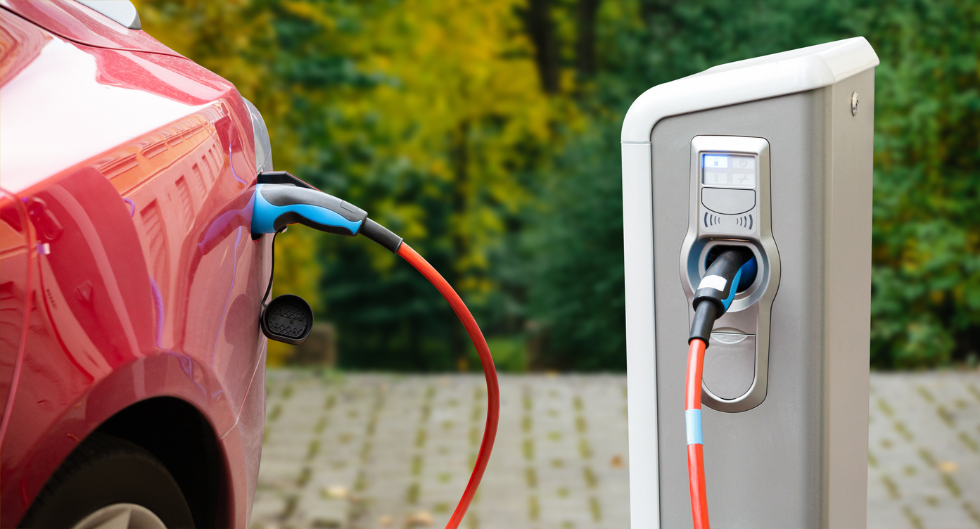 Close up of a charging electric car