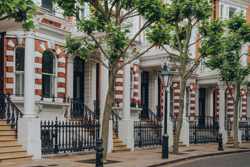 Traditional Victorian houses in Kensington and Chelsea, London, UK.