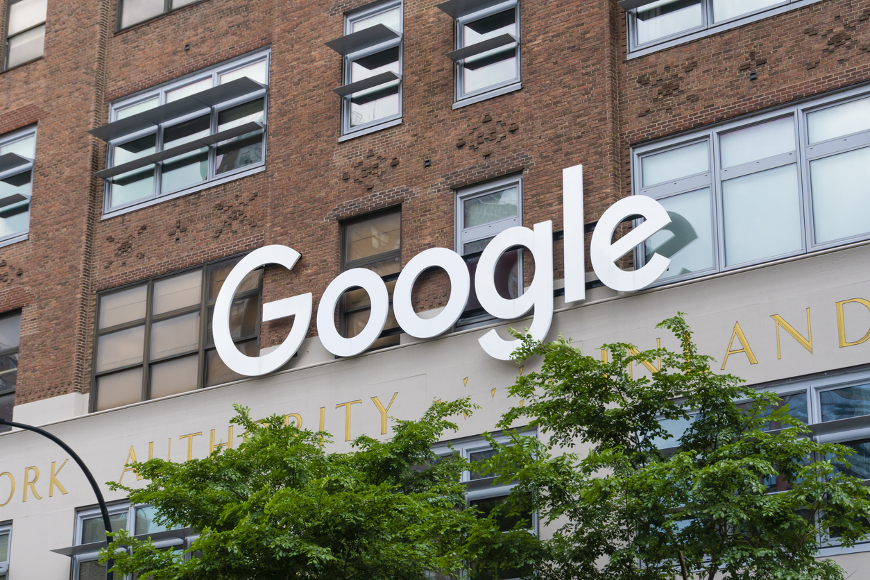 Google sign outside the Google office in New York City