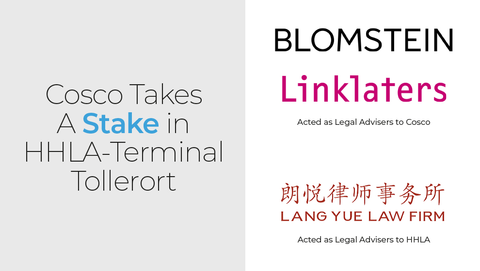 Chinese terminal operator Cosco Shipping Ports is set to receive a 35% stake in the Tollerort container terminal of the Port of Hamburg and Logistics (HHLA).