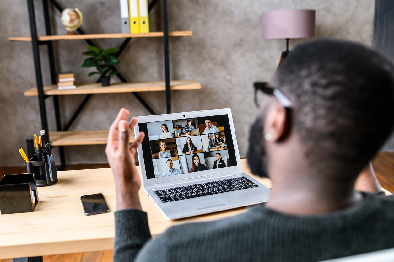 Legal professional on video call with colleagues