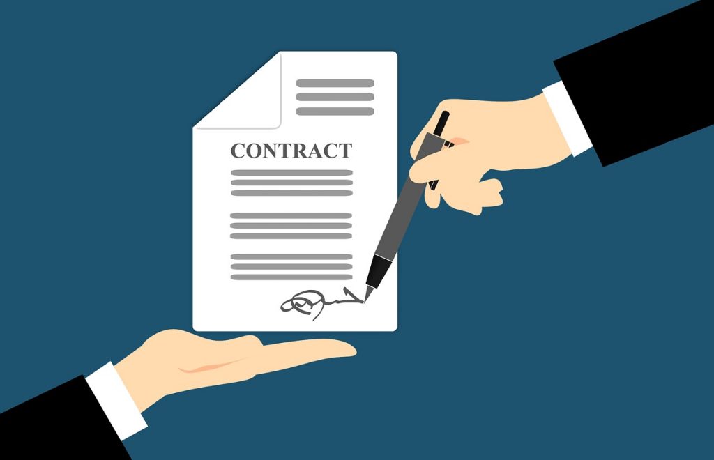 Cartoon of employee signing contract