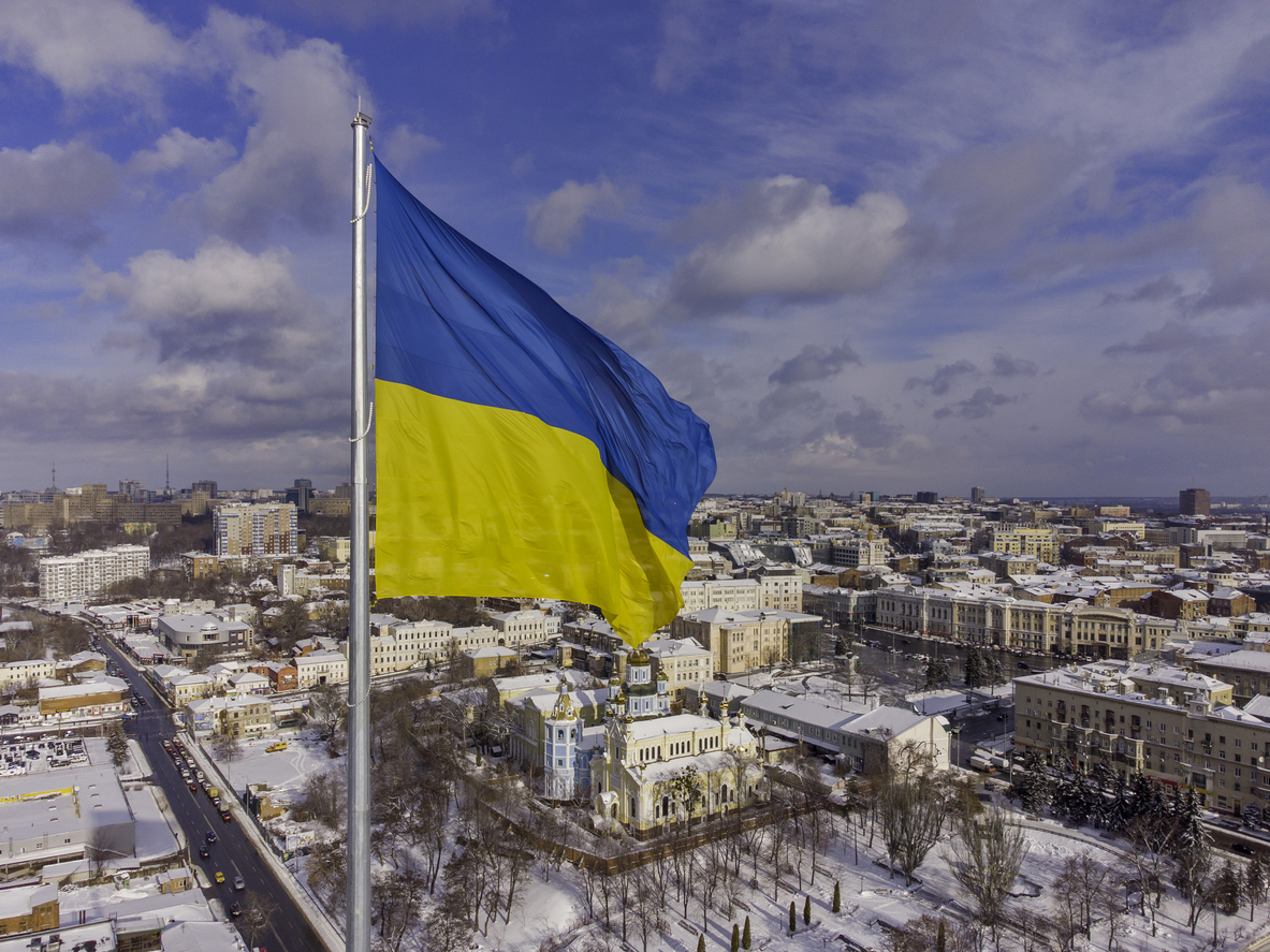 Ukrainian flag in the wind