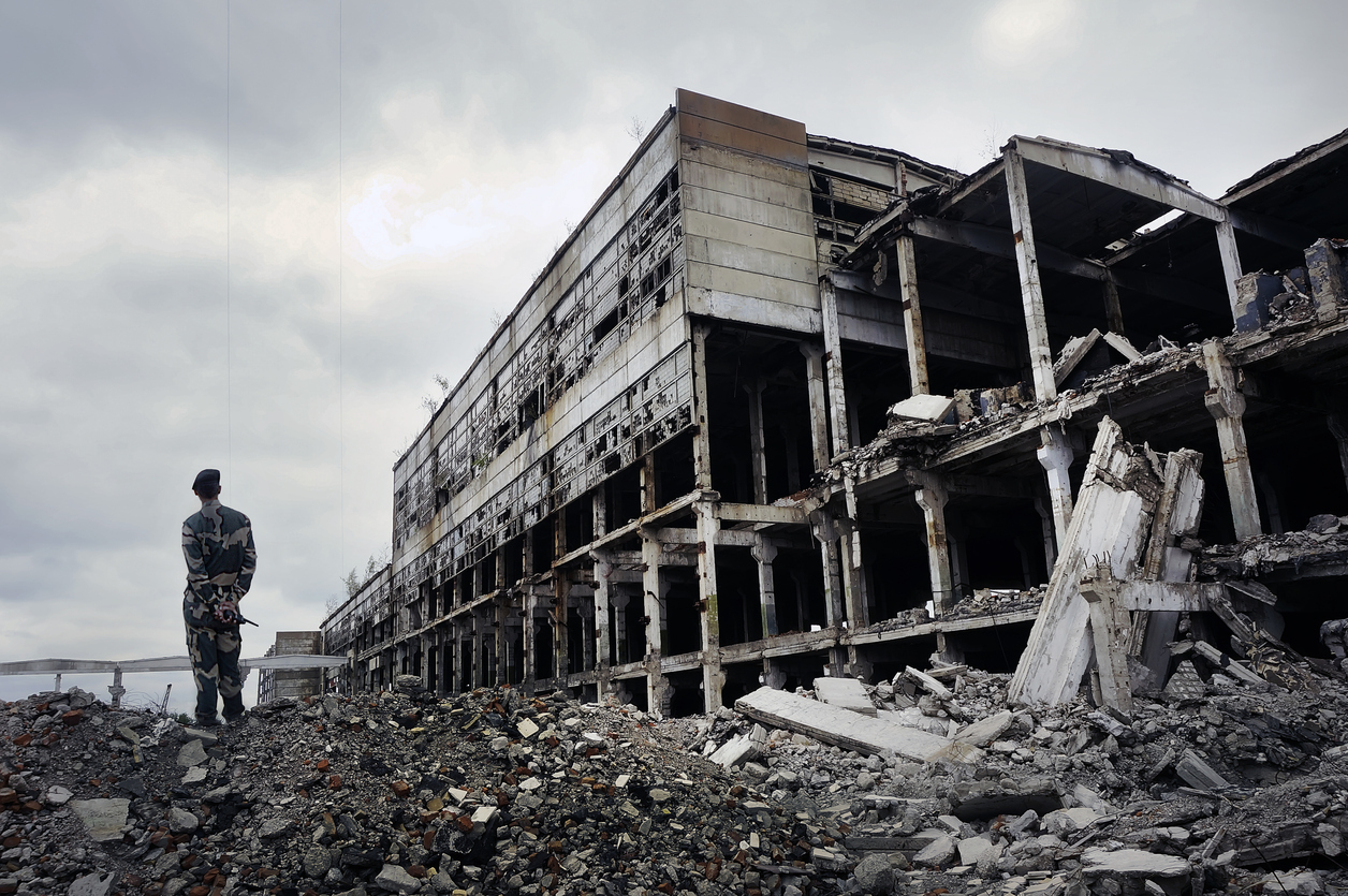 A building in Ukraine gutted after heavy shelling.