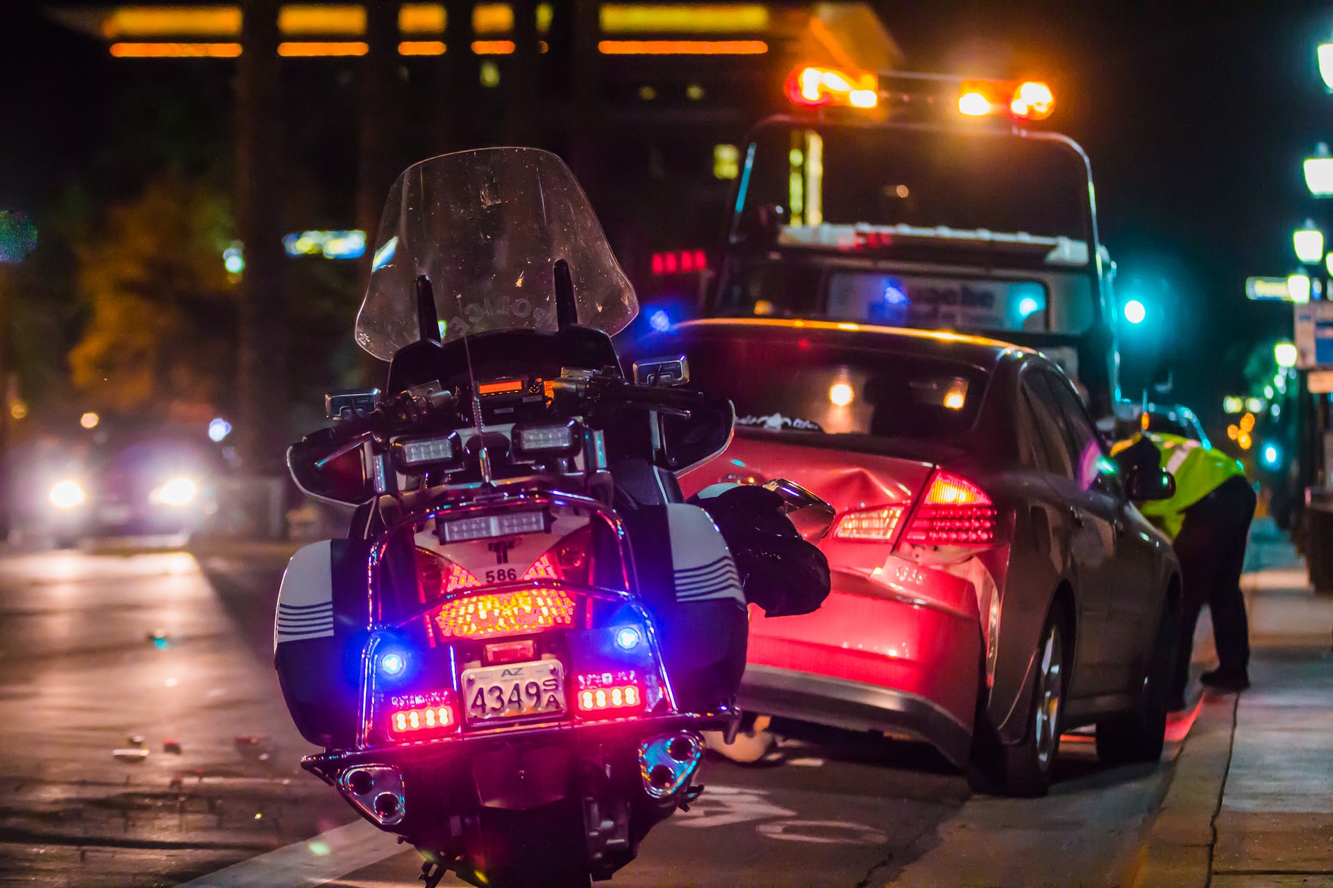 Car accident scene at night