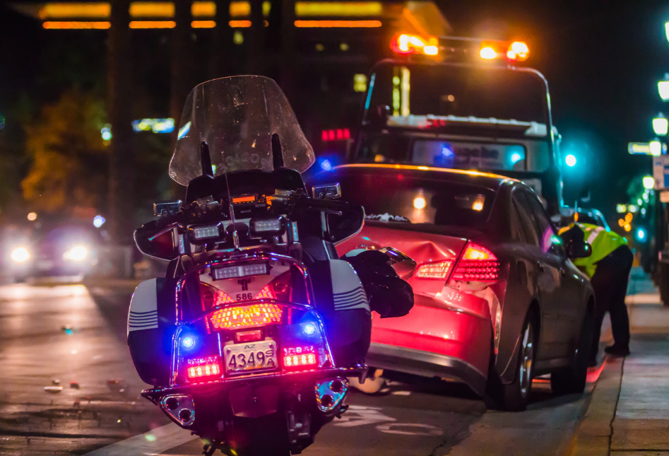 Car accident scene at night