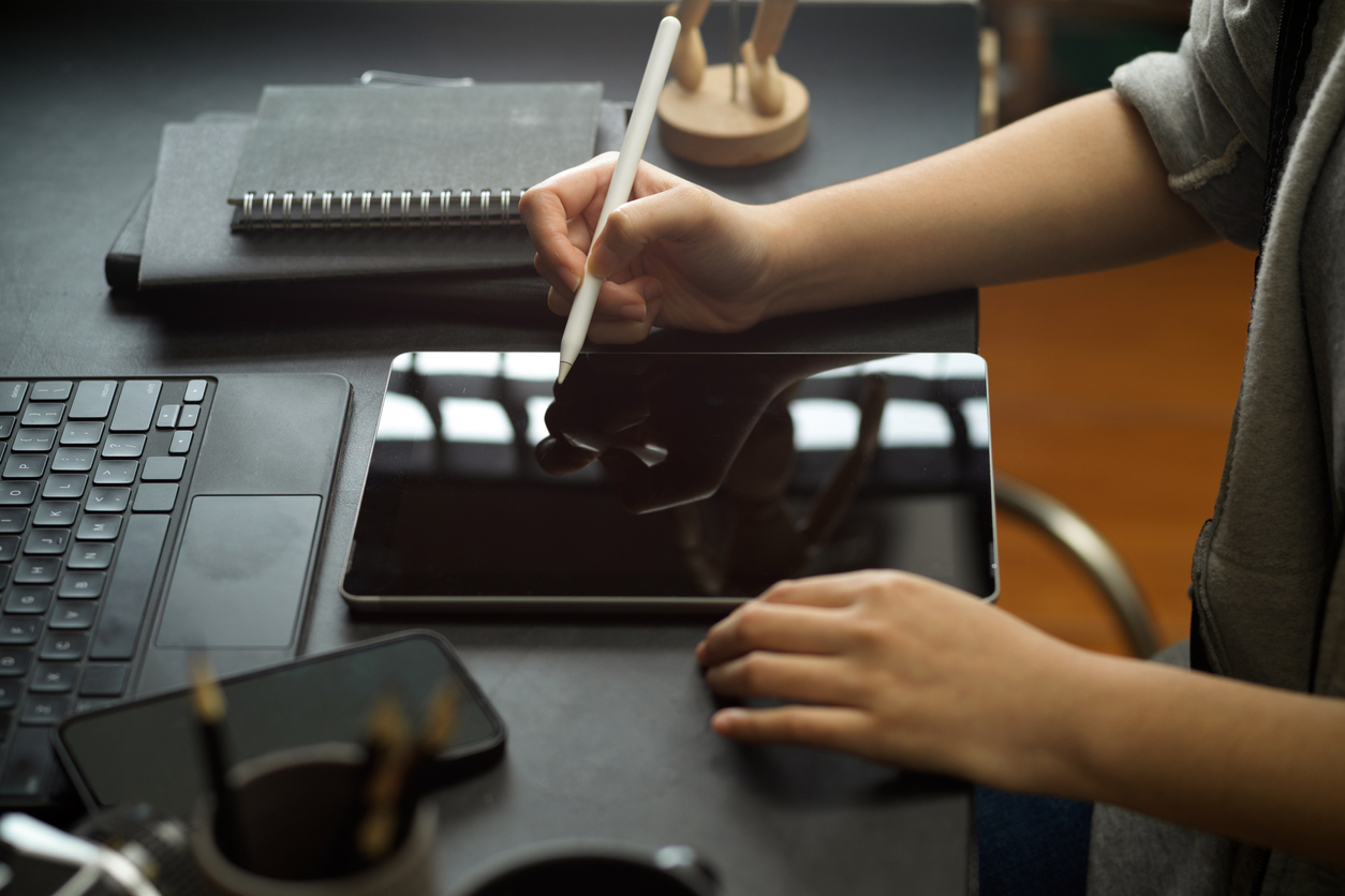 Female artist using a drawing tablet