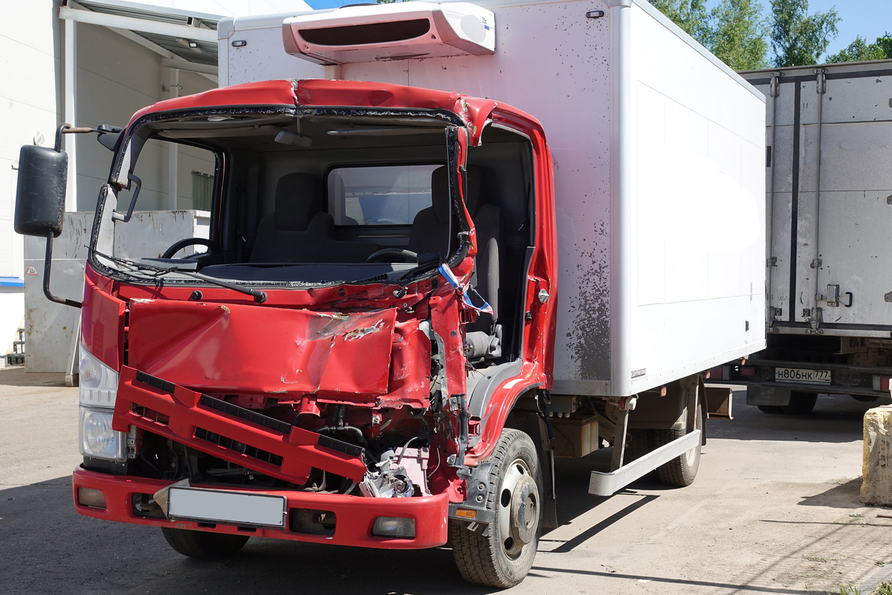 Truck after the accident in the parking lot.