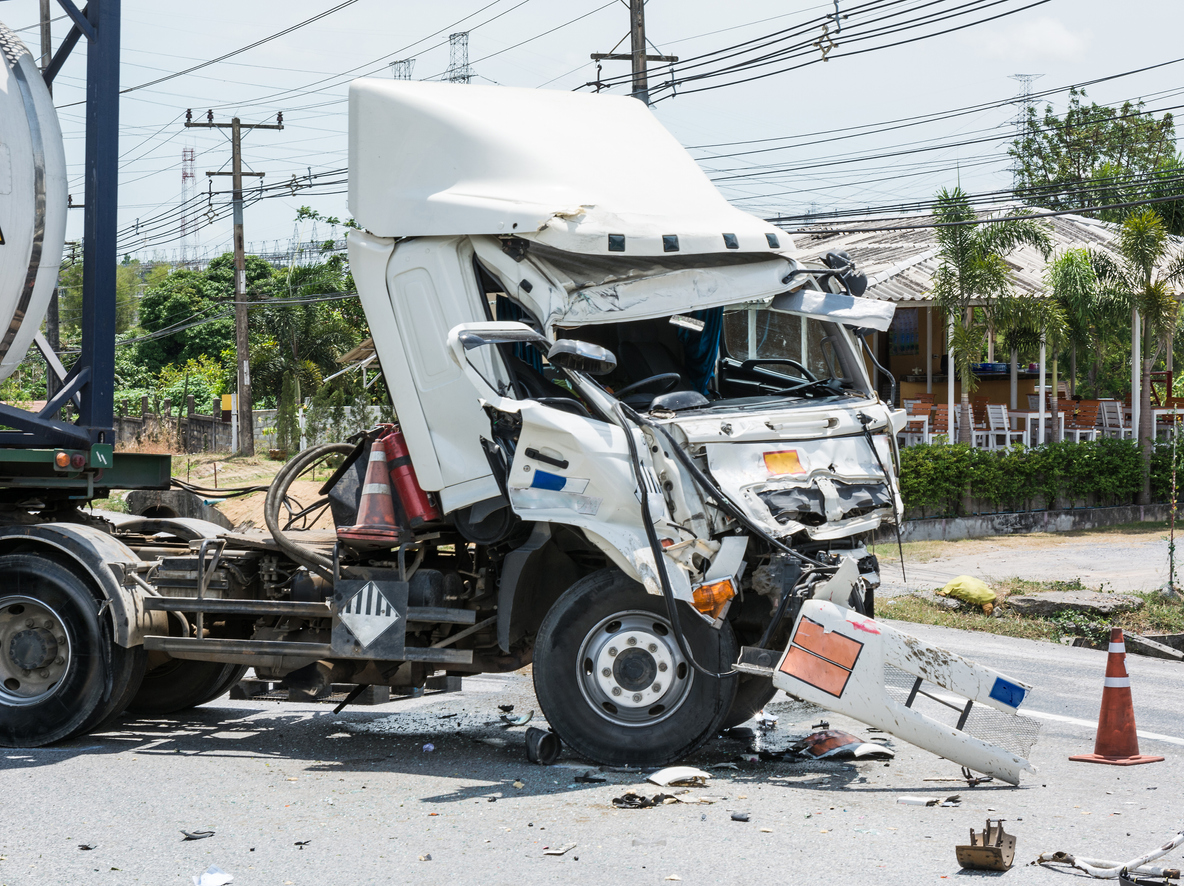 truck with chemical tank accident on the road