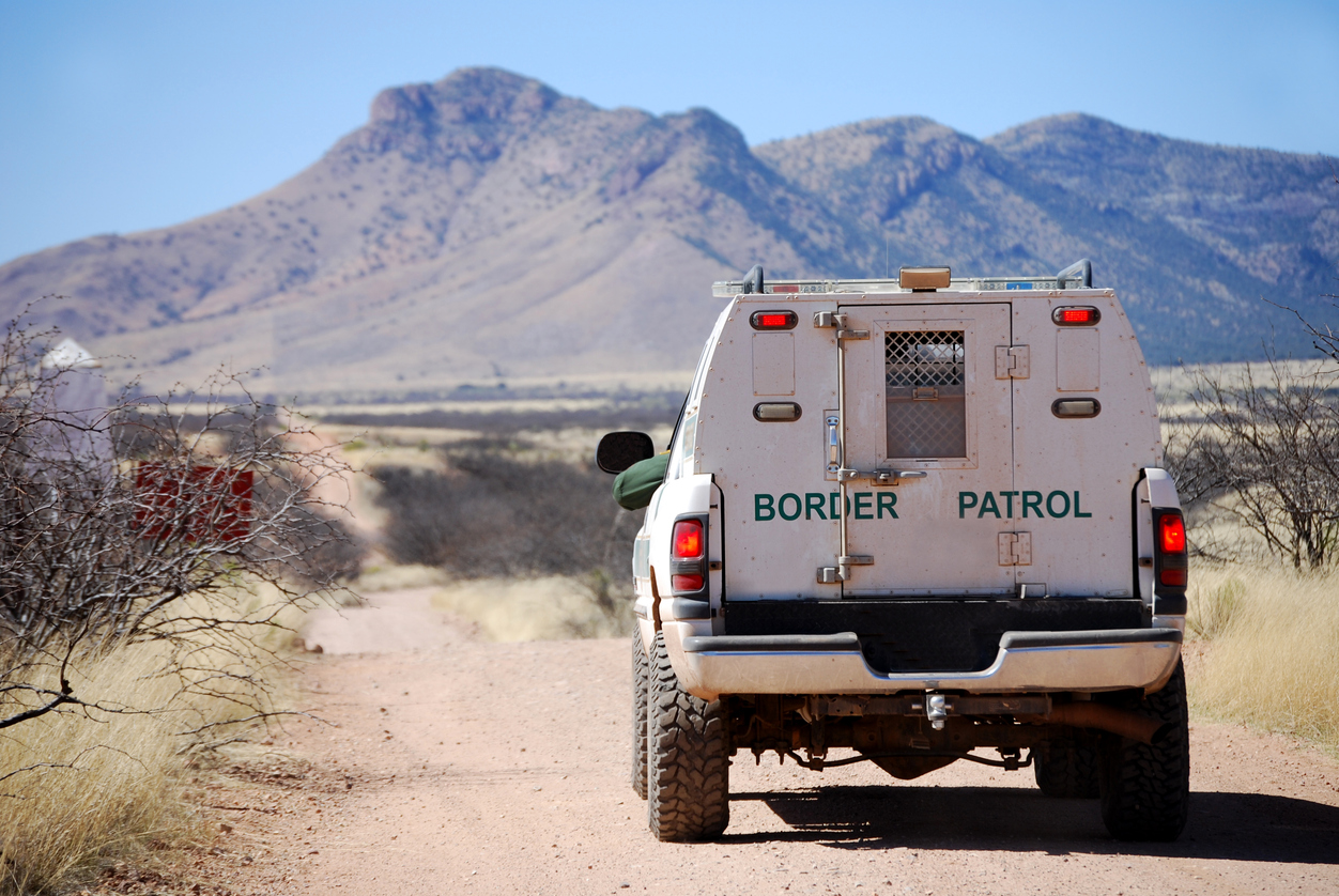 Border patrol truck near Arizona mountains