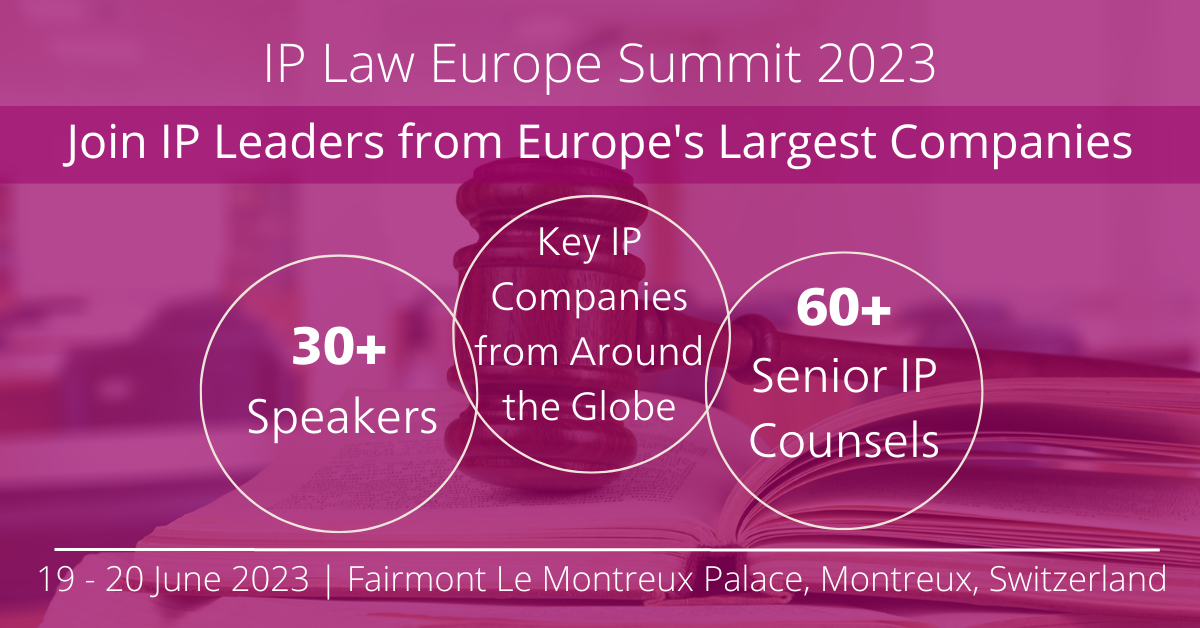 Banner ad for the IP Law Europe Summit 2023.