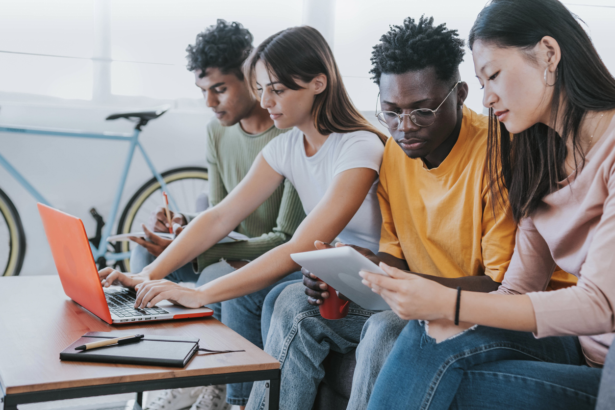 University students studying indoors.