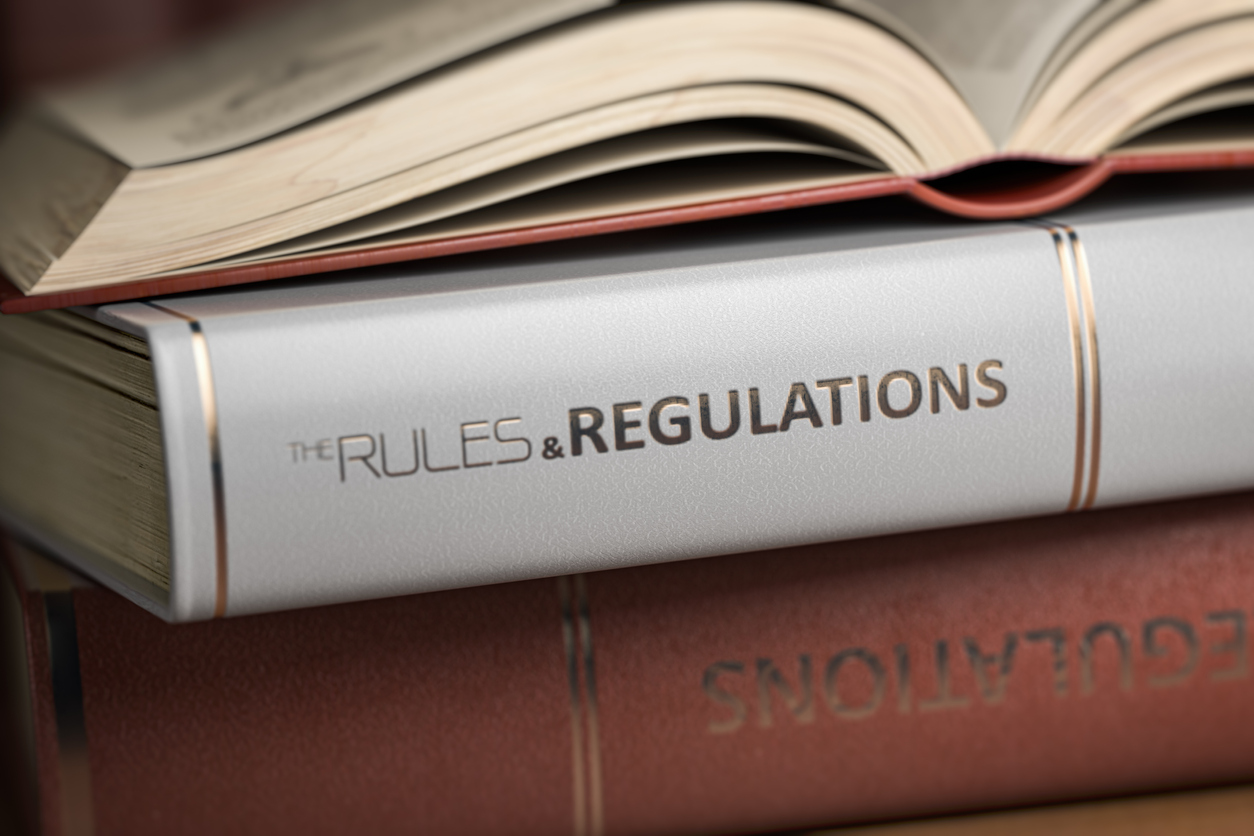 Rules and regulations book. Law, rules and regulations concept. 3d illustration