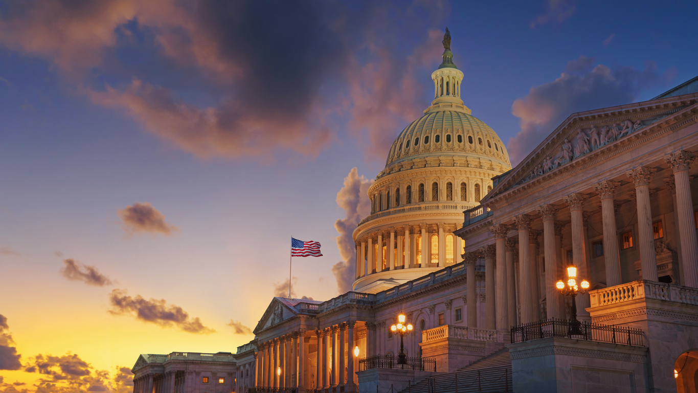 us capitol building at sunset, washington dc, usa.