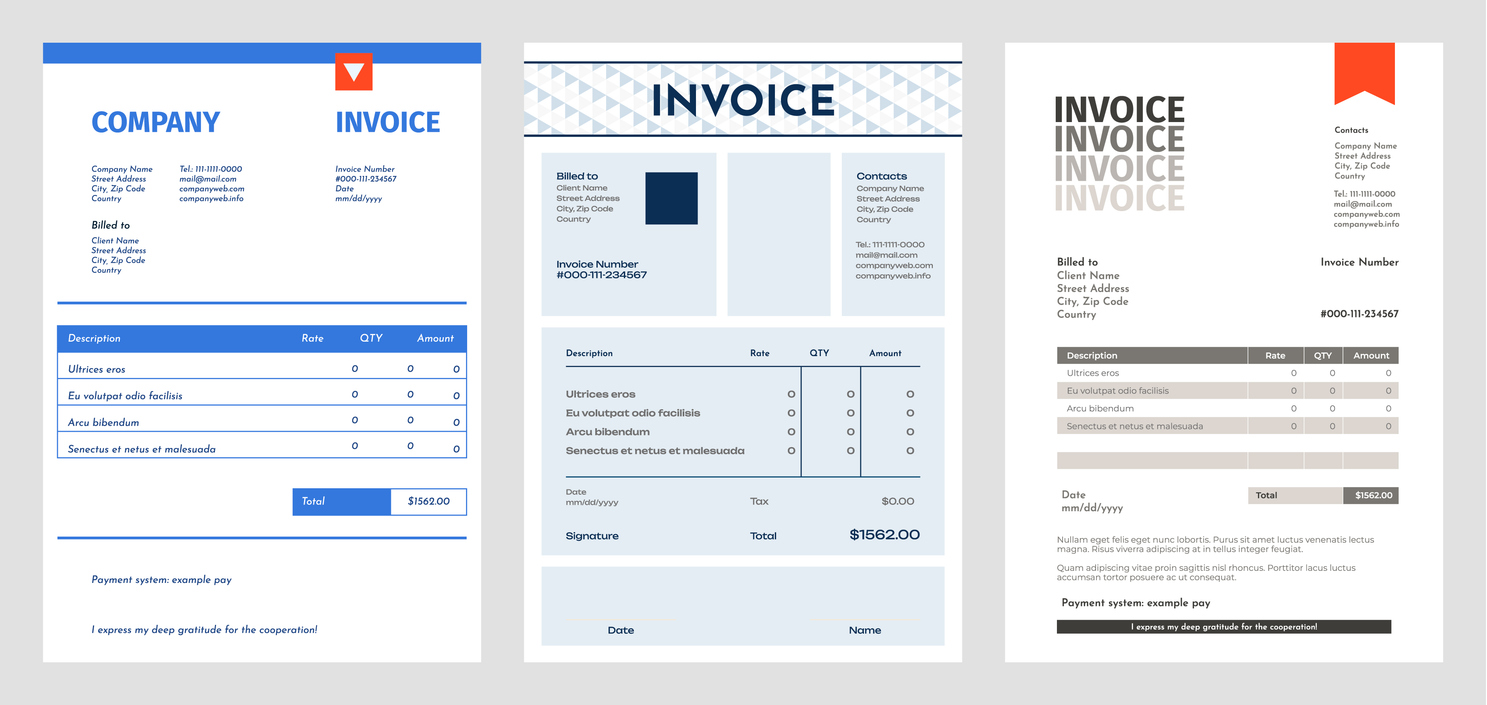 business invoice. blank accounting bill with total price, method of payment and date. vector invoice template