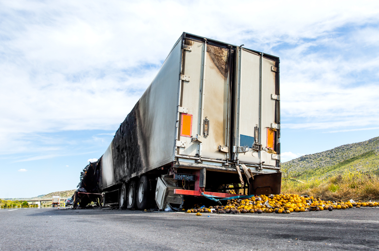 truck burnt and abandoned along the road