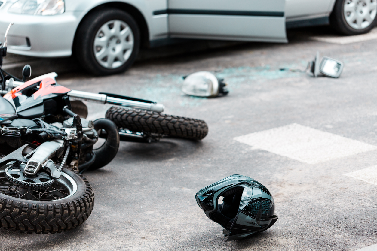 overturned motorcycle after collision