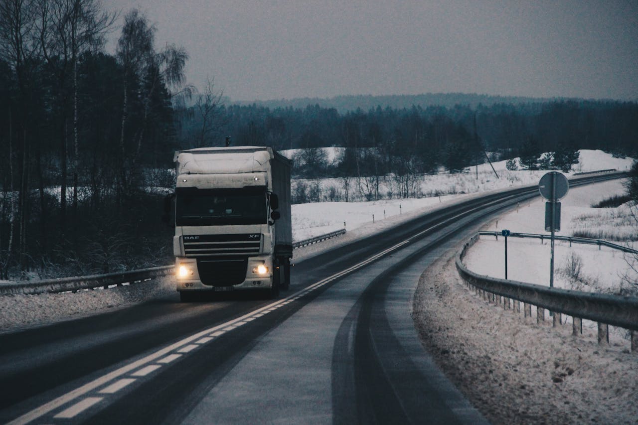 Truck on Road in Winter