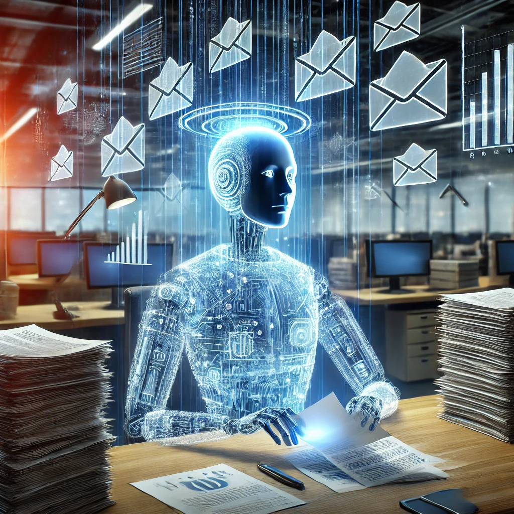 dall·e 2025 03 02 23.36.43 a conceptual digital illustration depicting artificial intelligence analyzing documents and emails. the ai is represented as a futuristic glowing neur