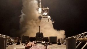 A US ship fires missiles